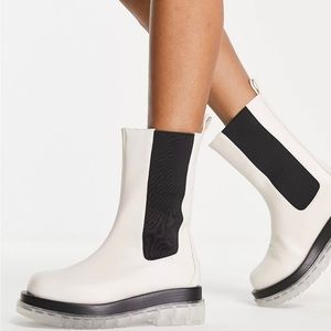 Asos RAID Wide Fit Neville pull on calf boots with contrast sole in off white
